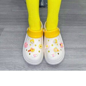 Yellow Slides Sandals Slippers Shoes Clogs With 10 Charms, Woman Size 6 - 9